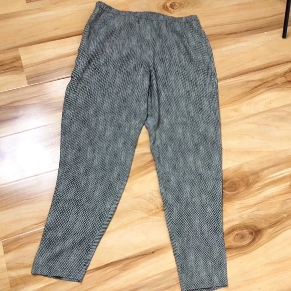 Eileen Fisher Silk Gray and Beige Elastic-Waist Full-Length Pant Large - Picture 3 of 13